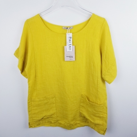 Francesca Bettini Italian Yellow Linen Top NWT size Small - Picture 1 of 11